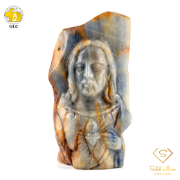 394.41 Ct Natural Unheated Sapphire Religious Carving | Certified Blue Sapphire Sculpture | Collector Gemstone Artwork