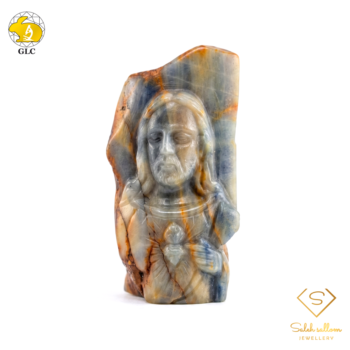394.41 Ct Natural Unheated Sapphire Religious Carving | Certified Blue Sapphire Sculpture | Collector Gemstone Artwork