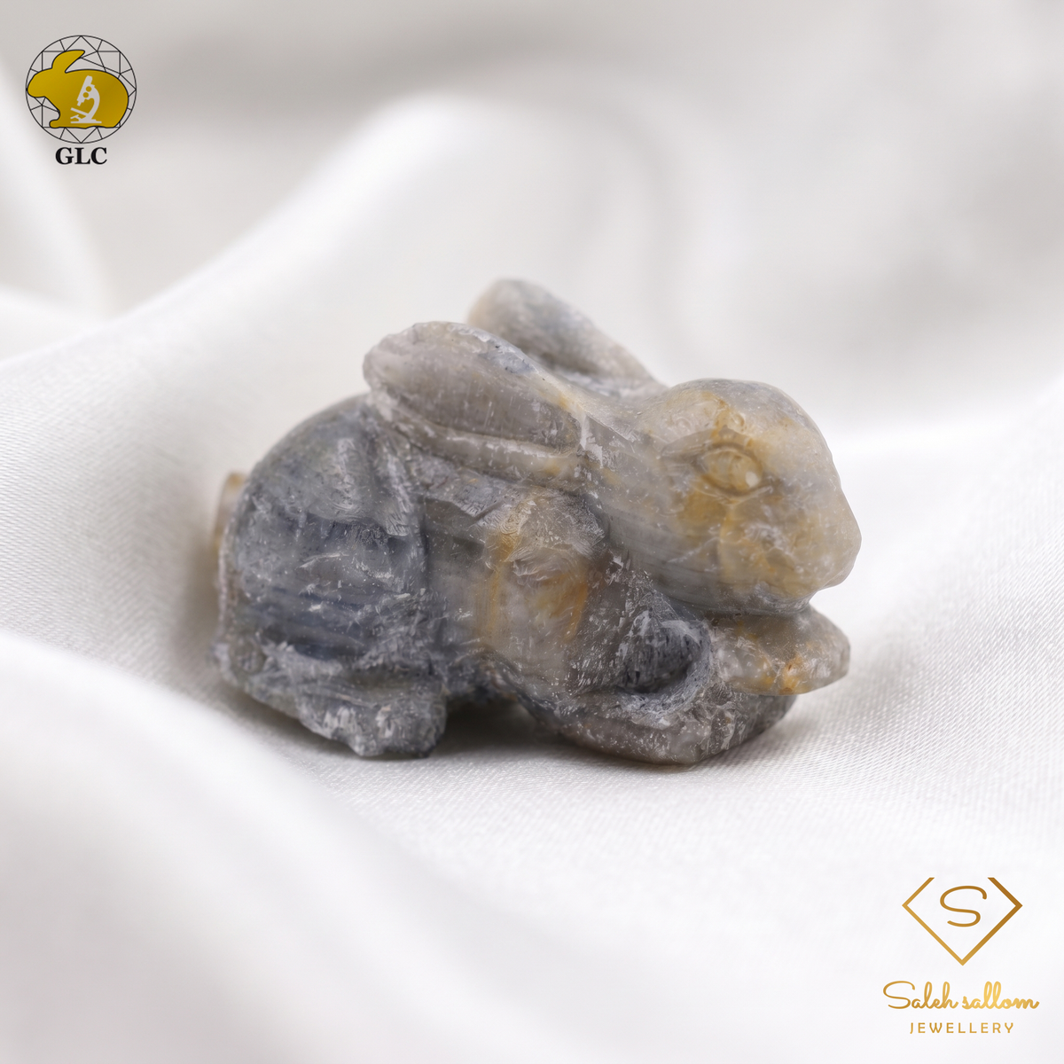 160.97 Ct Natural Unheated Grey-Blue Sapphire Rabbit Carving | Certified Sapphire Sculpture | Collector Gemstone Artwork