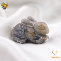160.97 Ct Natural Unheated Grey-Blue Sapphire Rabbit Carving | Certified Sapphire Sculpture | Collector Gemstone Artwork