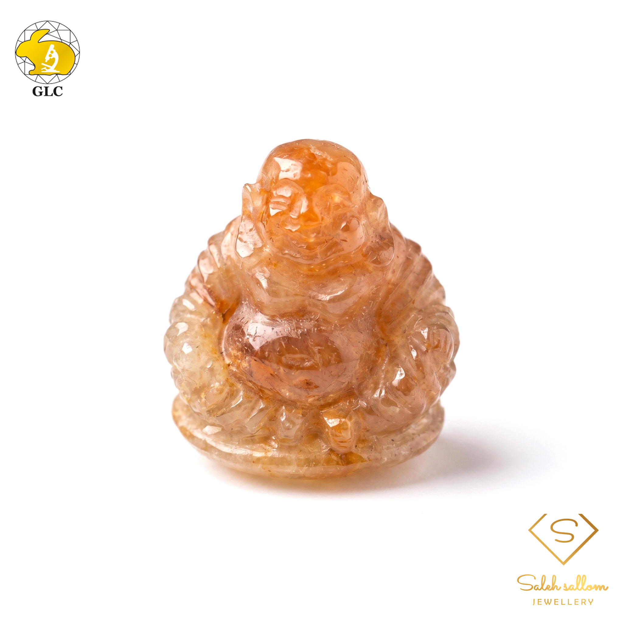 23.97 Ct Natural Unheated Yellow Sapphire Buddha Carving | Certified Sapphire Sculpture | Collector Gemstone Artwork Main image