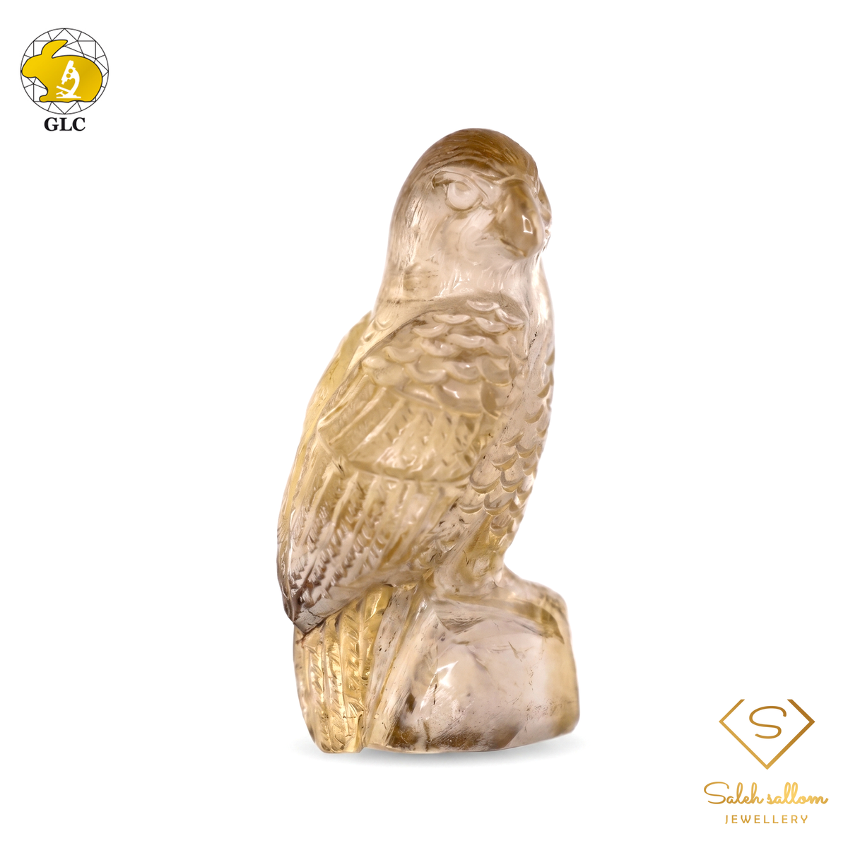 40.51 Ct Natural Yellow Quartz Owl Carving | Certified Quartz Sculpture | Collector Gemstone Artwork