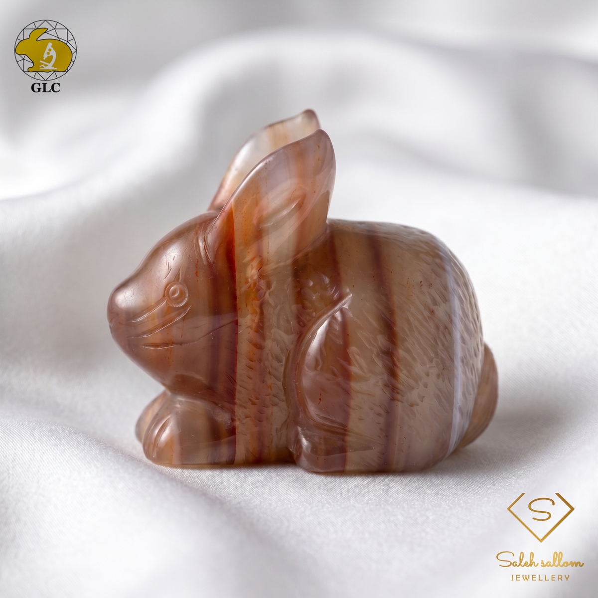 73.13 Ct Natural Purple-Orange Agate Rabbit Carving | Certified Agate Sculpture | Collector Gemstone Artwork