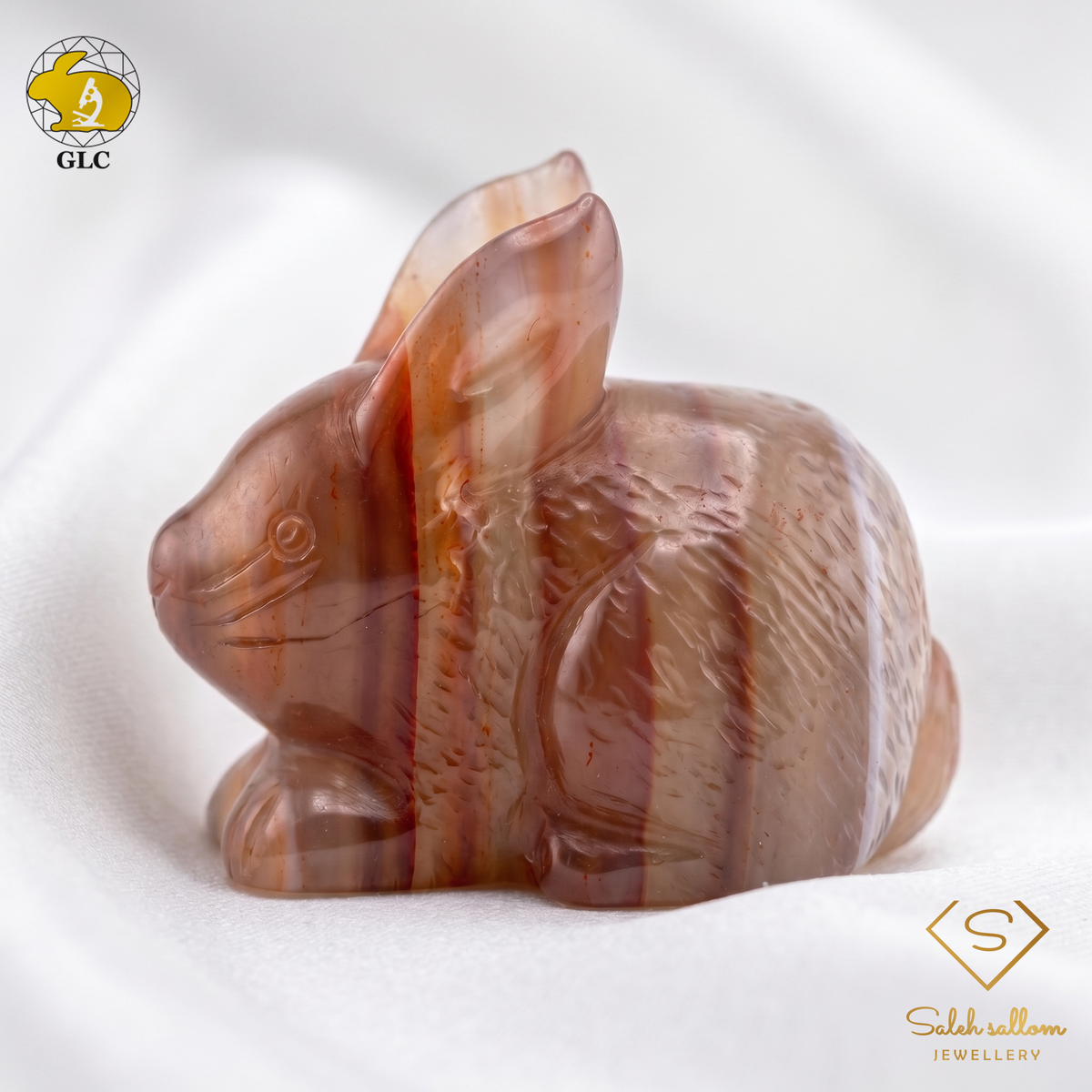 73.13 Ct Natural Purple-Orange Agate Rabbit Carving | Certified Agate Sculpture | Collector Gemstone Artwork
