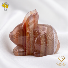73.13 Ct Natural Purple-Orange Agate Rabbit Carving | Certified Agate Sculpture | Collector Gemstone Artwork