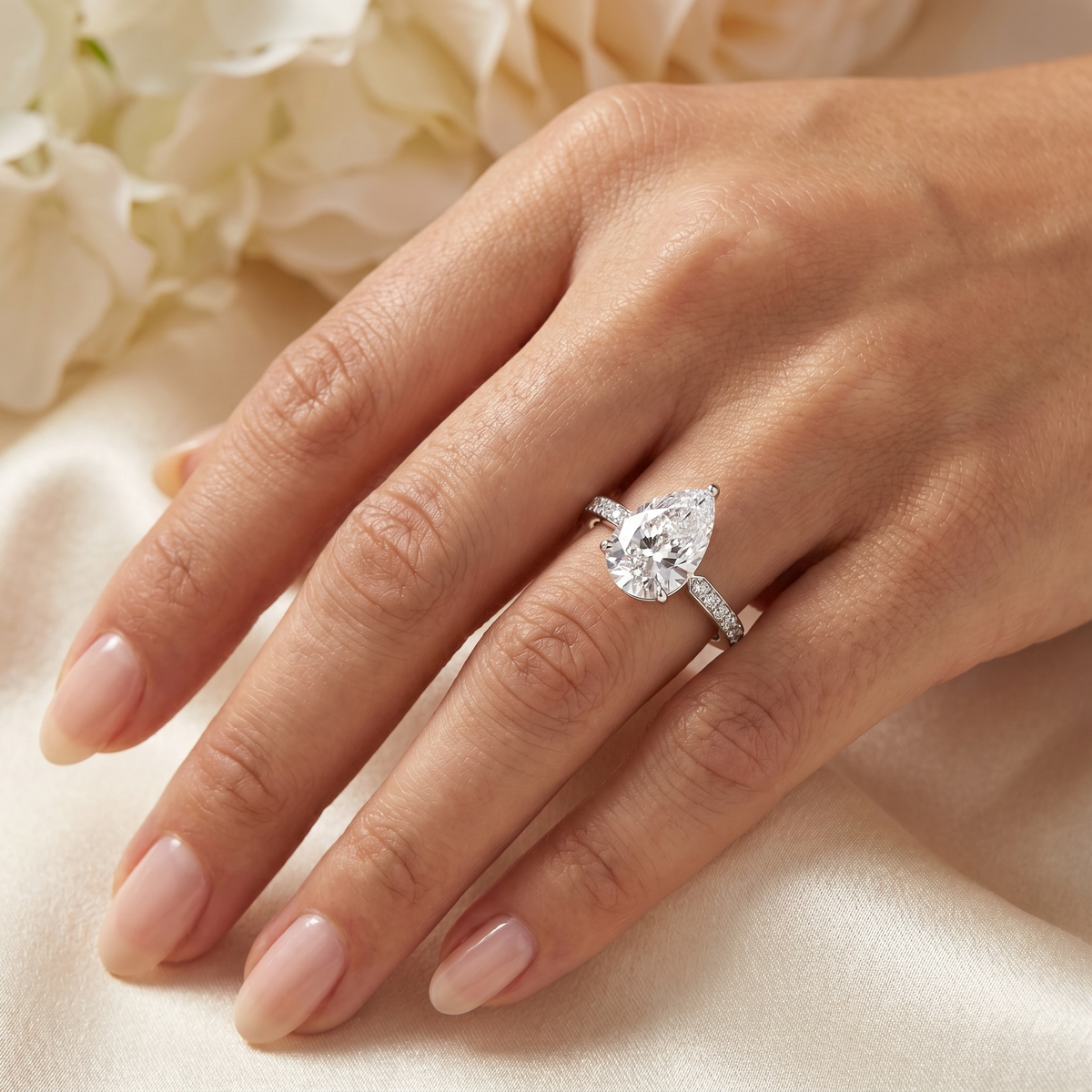 Lab Grown Pear Diamond Ring | 3.72 CT Total Diamonds | 18K White Gold-Saleh Sallom