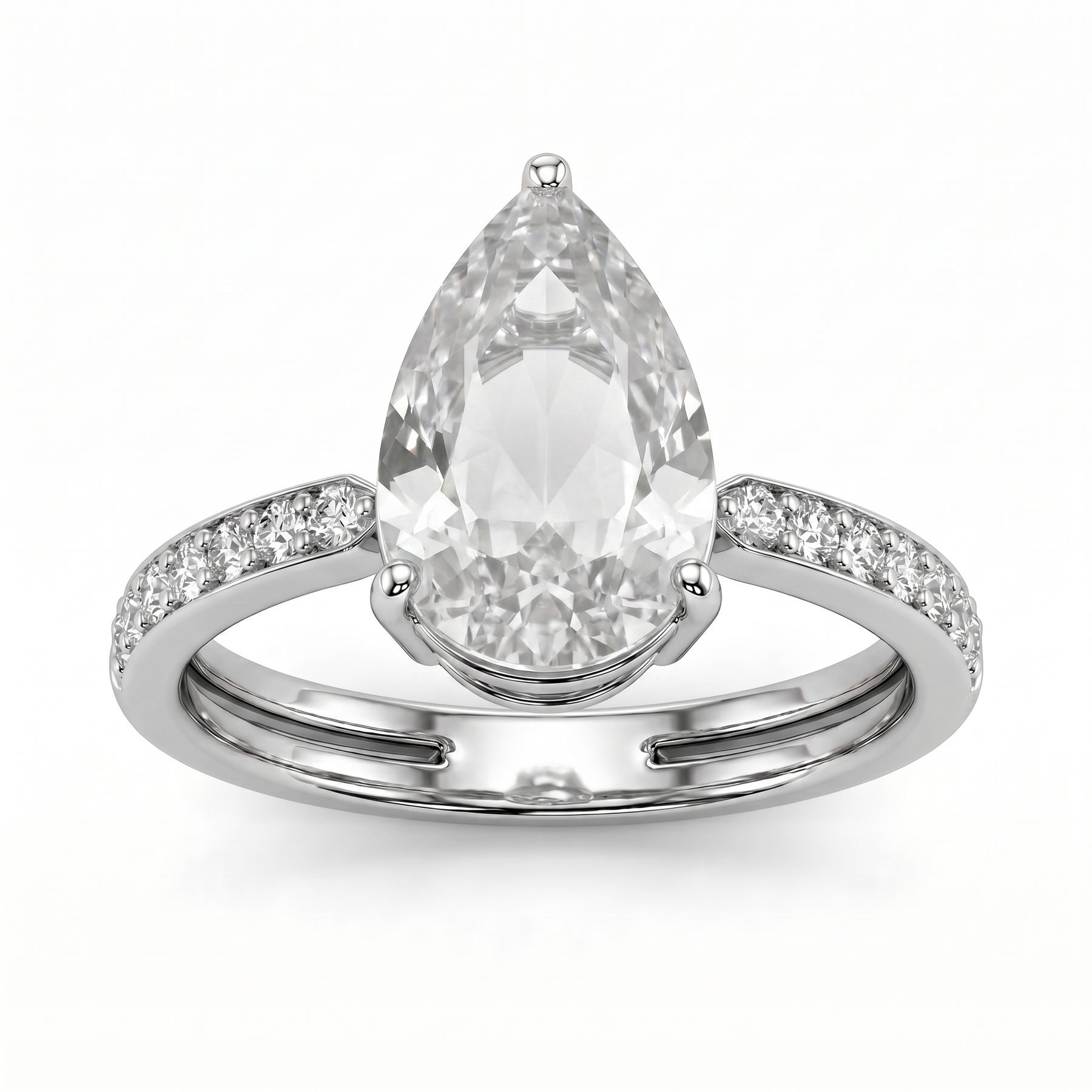 Lab Grown Pear Diamond Ring | 3.72 CT Total Diamonds | 18K White Gold-Saleh Sallom