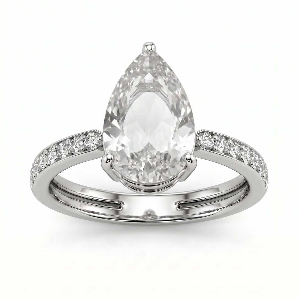 Lab Grown Pear Diamond Ring | 3.72 CT Total Diamonds | 18K White Gold-Saleh Sallom