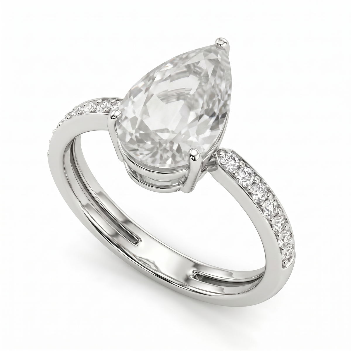 Lab Grown Pear Diamond Ring | 3.72 CT Total Diamonds | 18K White Gold-Saleh Sallom