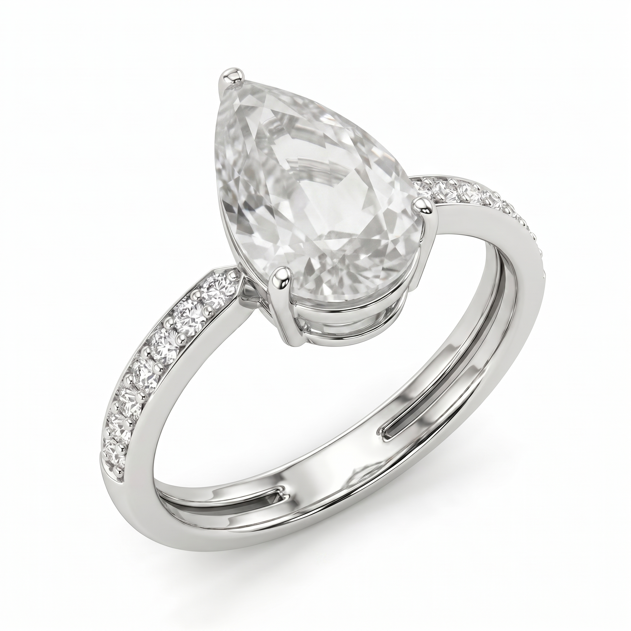 Lab Grown Pear Diamond Ring | 3.72 CT Total Diamonds | 18K White Gold Secondary image