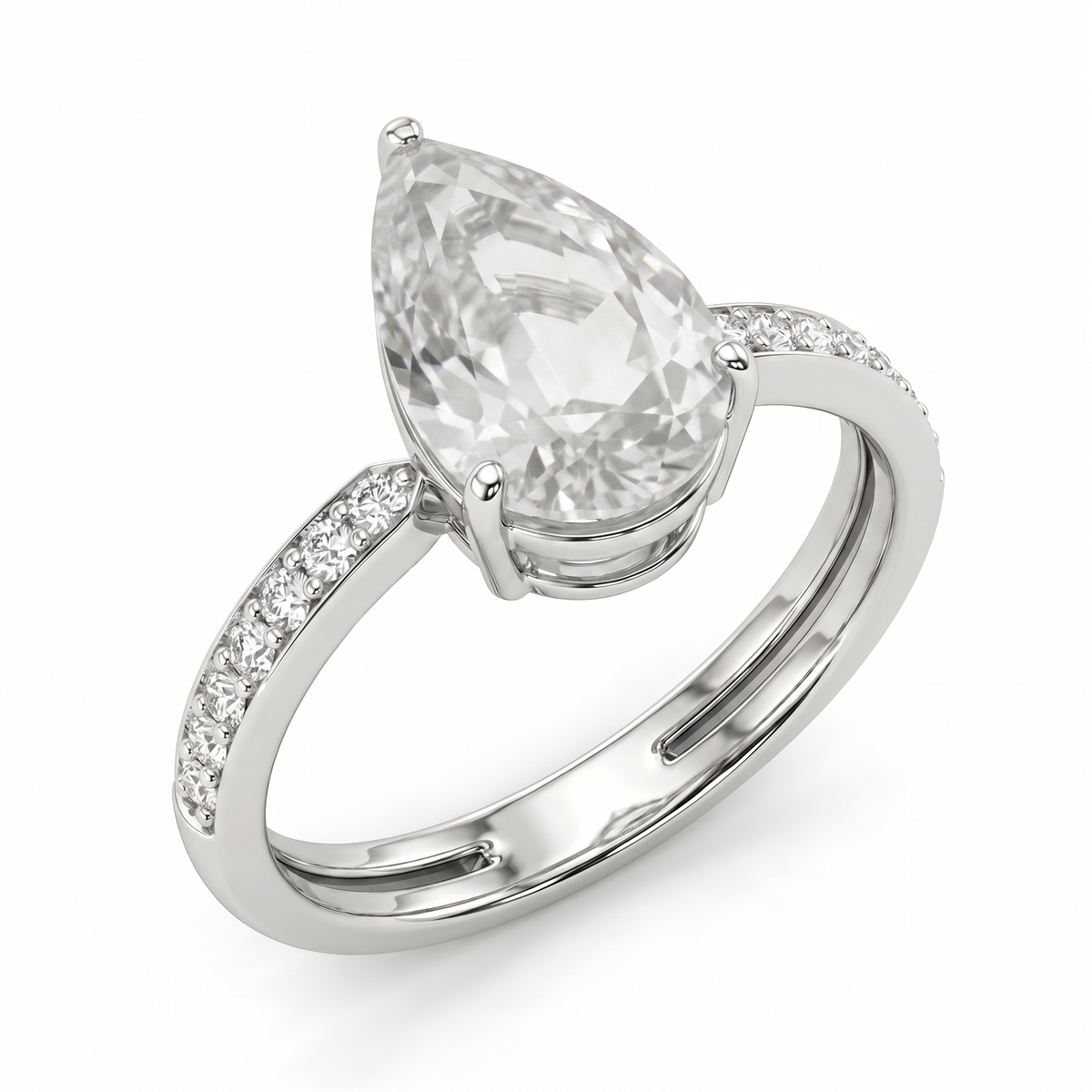 Lab Grown Pear Diamond Ring | 3.72 CT Total Diamonds | 18K White Gold-Saleh Sallom
