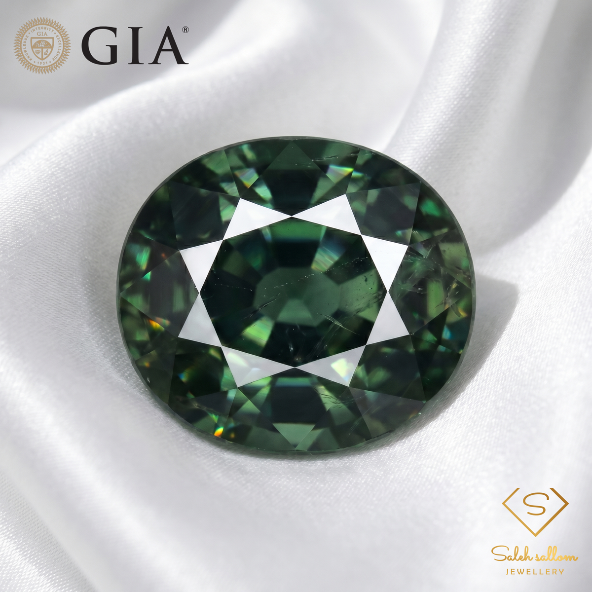 GIA Certified Natural Greenish Blue Sapphire | 5.90 Carats Cushion Mixed Cut | Beryllium Diffused-Saleh Sallom