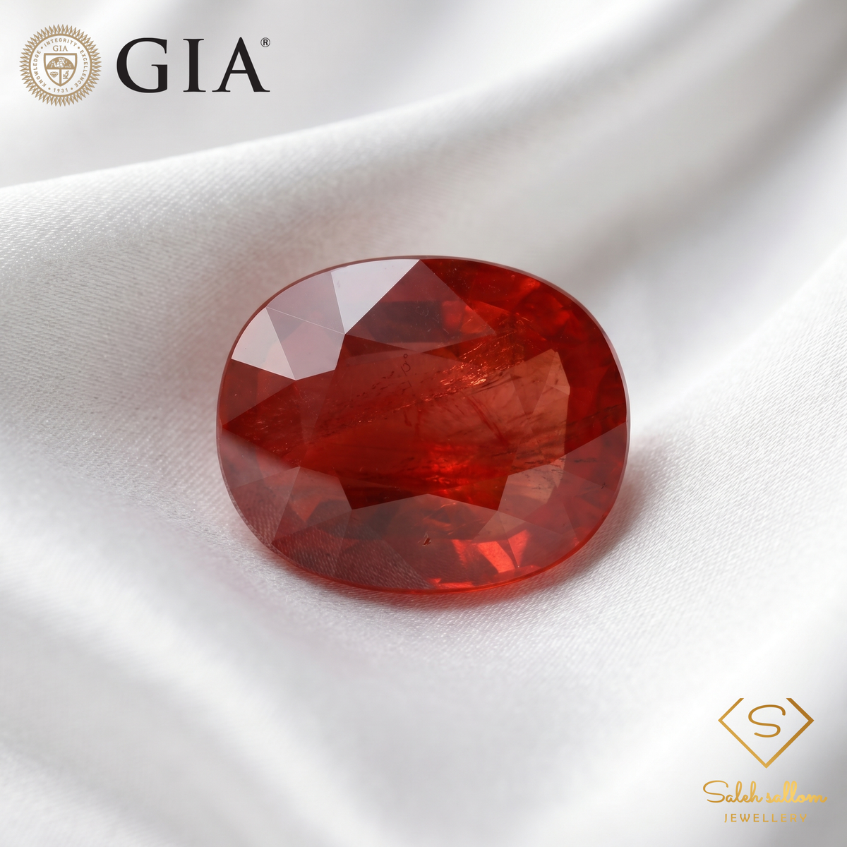 GIA Certified Natural Red-Orange Sapphire | 5.18 Carats Oval Mixed Cut | Beryllium Diffused Luxury Gemstone-Saleh Sallom