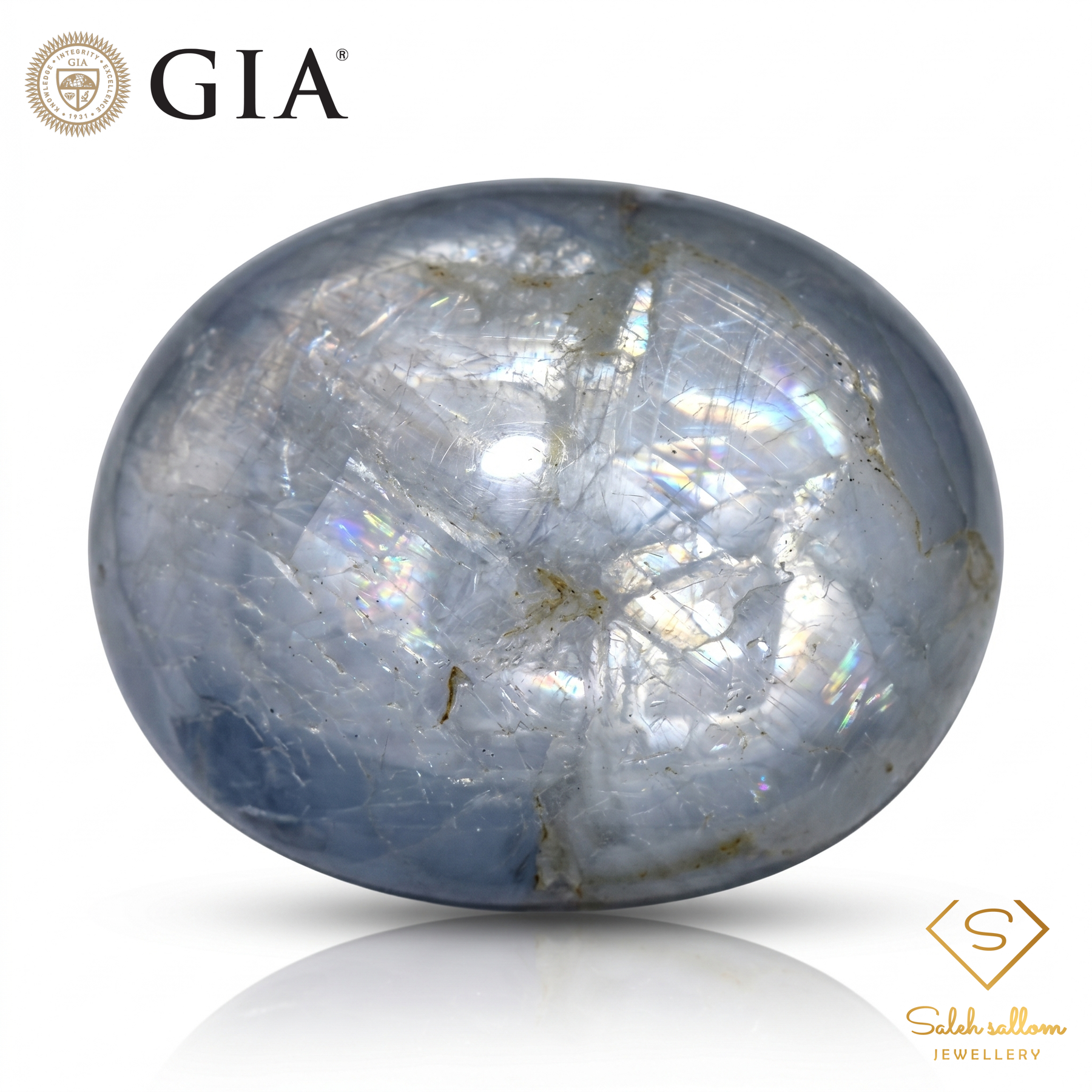 GIA Certified Natural Gray Star Sapphire | 49.51 Carat Oval Double Cabochon | Luxury Gemstone-Saleh Sallom