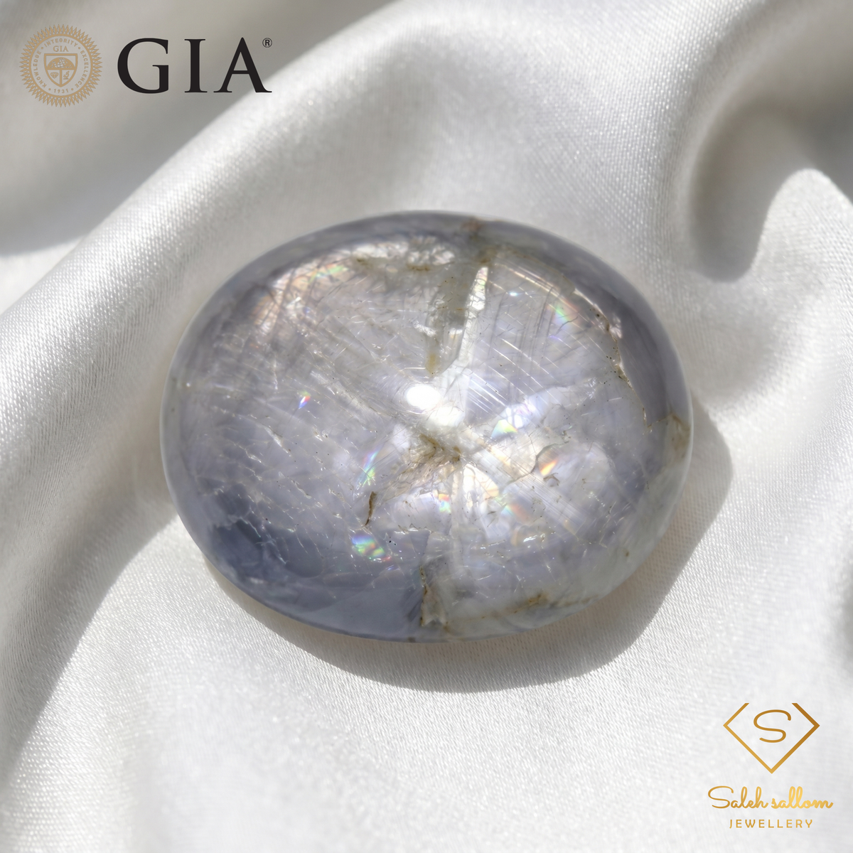 GIA Certified Natural Gray Star Sapphire | 49.51 Carat Oval Double Cabochon | Luxury Gemstone-Saleh Sallom