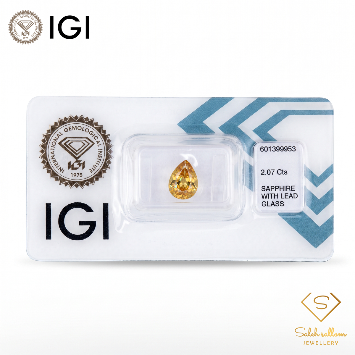 IGI Certified Yellow Sapphire with Lead Glass Filling | 2.07 Carat Pear Mixed Cut | Luxury Gemstone-Saleh Sallom