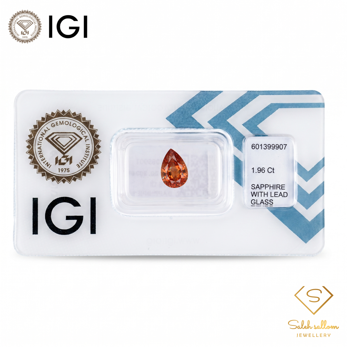IGI Certified Orange Sapphire with Lead Glass Filling | 1.96 Carat Pear Mixed Cut | Luxury Gemstone-Saleh Sallom