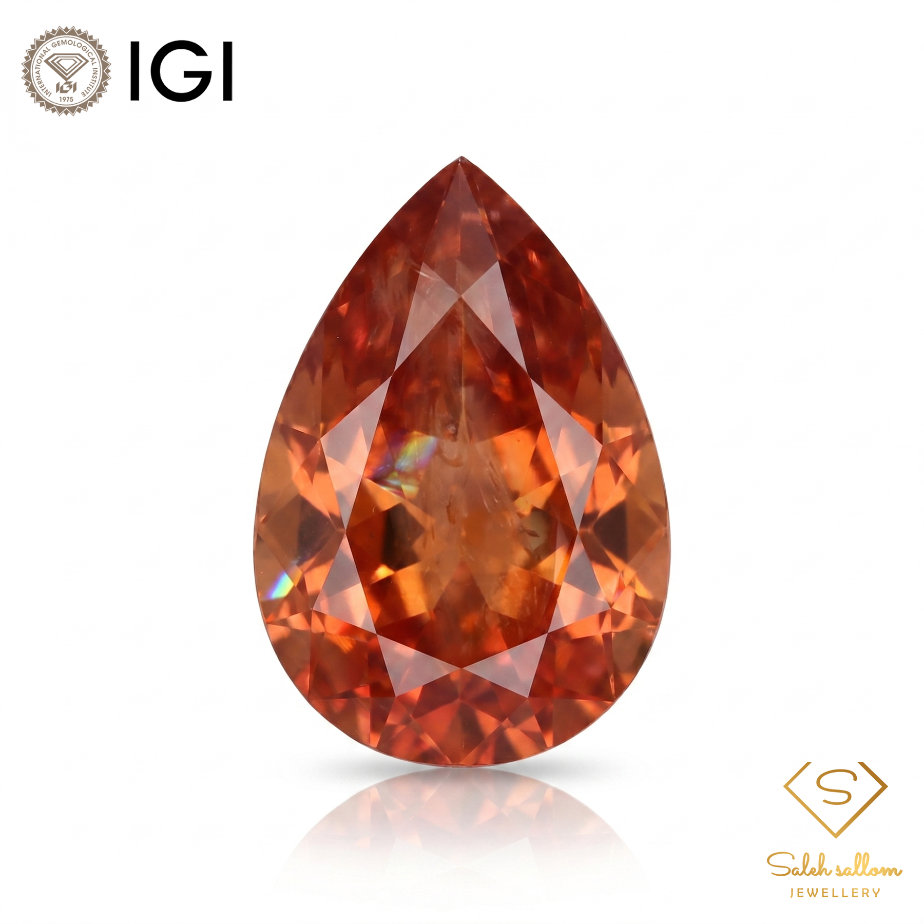 IGI Certified Orange Sapphire with Lead Glass Filling | 1.96 Carat Pear Mixed Cut | Luxury Gemstone-Saleh Sallom