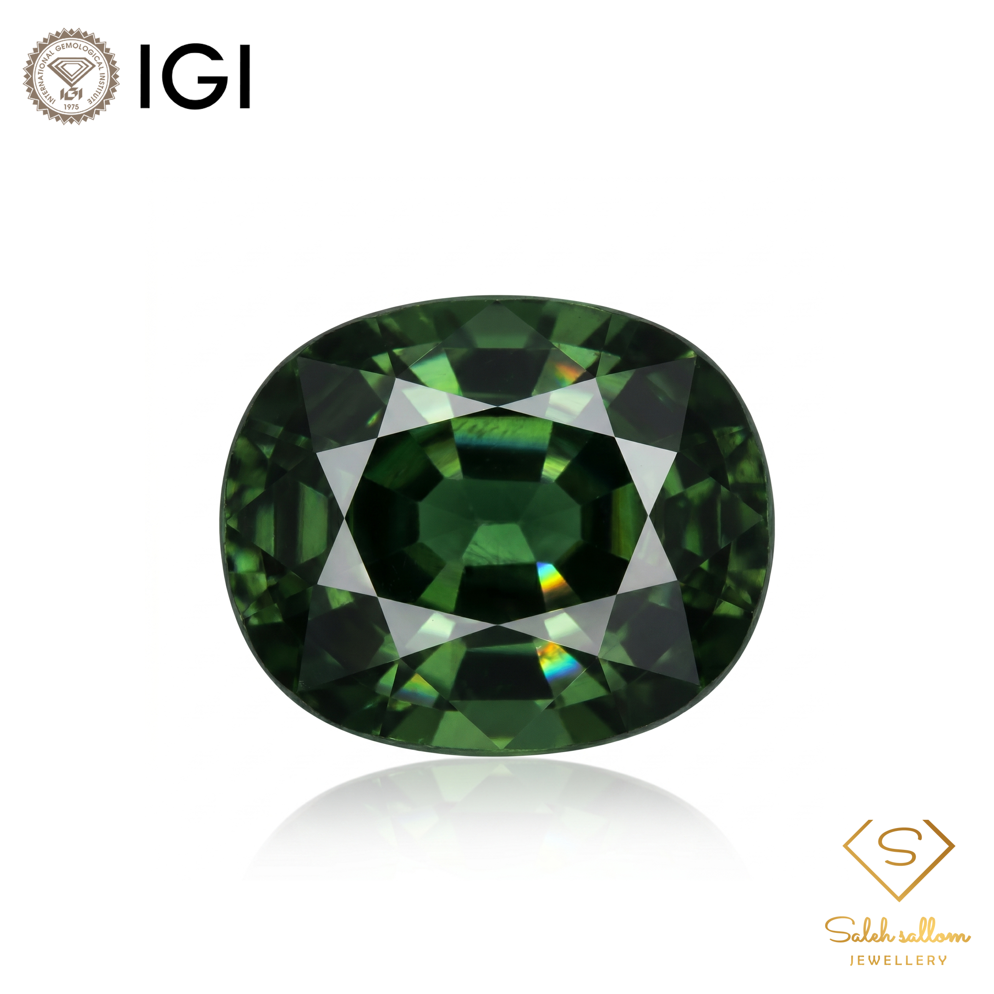 IGI Certified Natural Green Sapphire | 0.77 Carat Cushion Mixed Cut | Unheated Gemstone-Saleh Sallom Main image