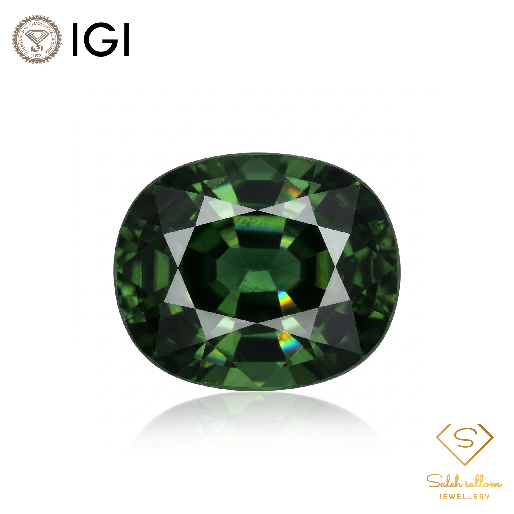 IGI Certified Natural Green Sapphire | 0.77 Carat Cushion Mixed Cut | Unheated Gemstone-Saleh Sallom
