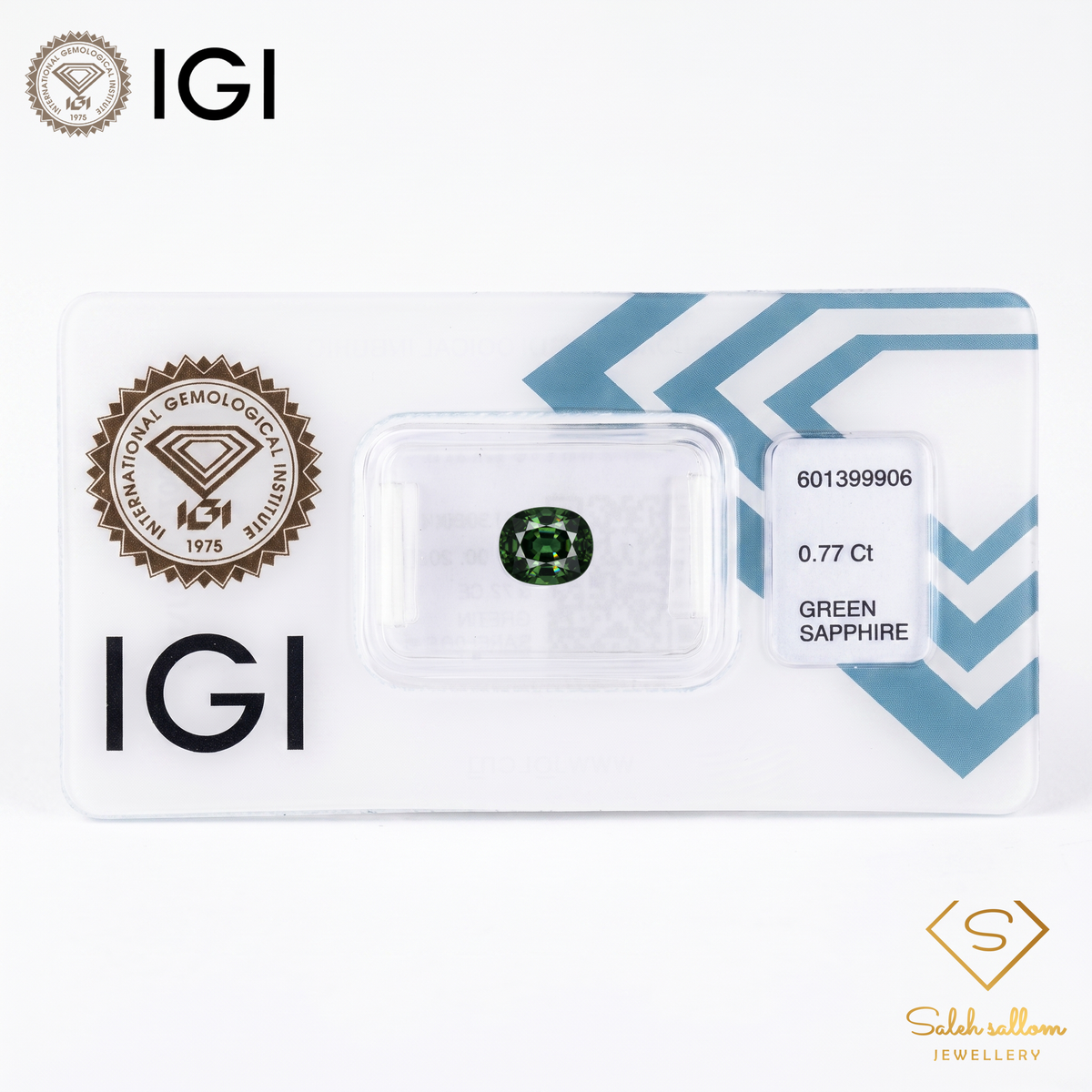 IGI Certified Natural Green Sapphire | 0.77 Carat Cushion Mixed Cut | Unheated Gemstone-Saleh Sallom