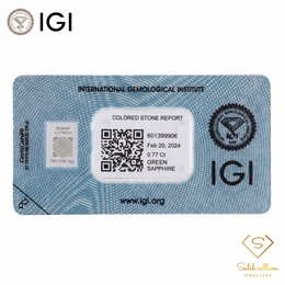 IGI Certified Natural Green Sapphire | 0.77 Carat Cushion Mixed Cut | Unheated Gemstone-Saleh Sallom