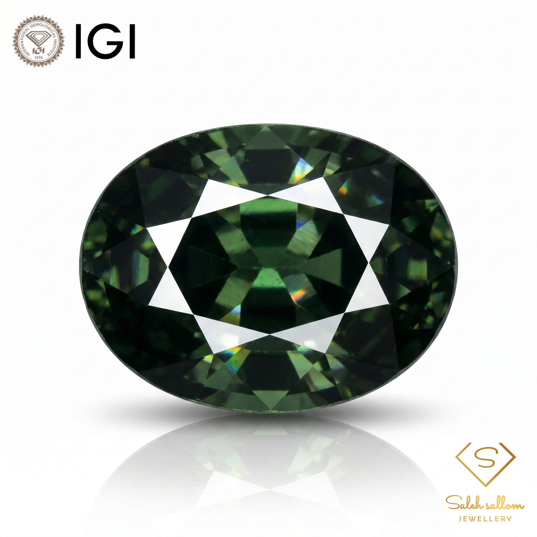 IGI Certified Natural Green Sapphire | 2.02 Carats Oval Mixed Cut | Heated Gemstone-Saleh Sallom