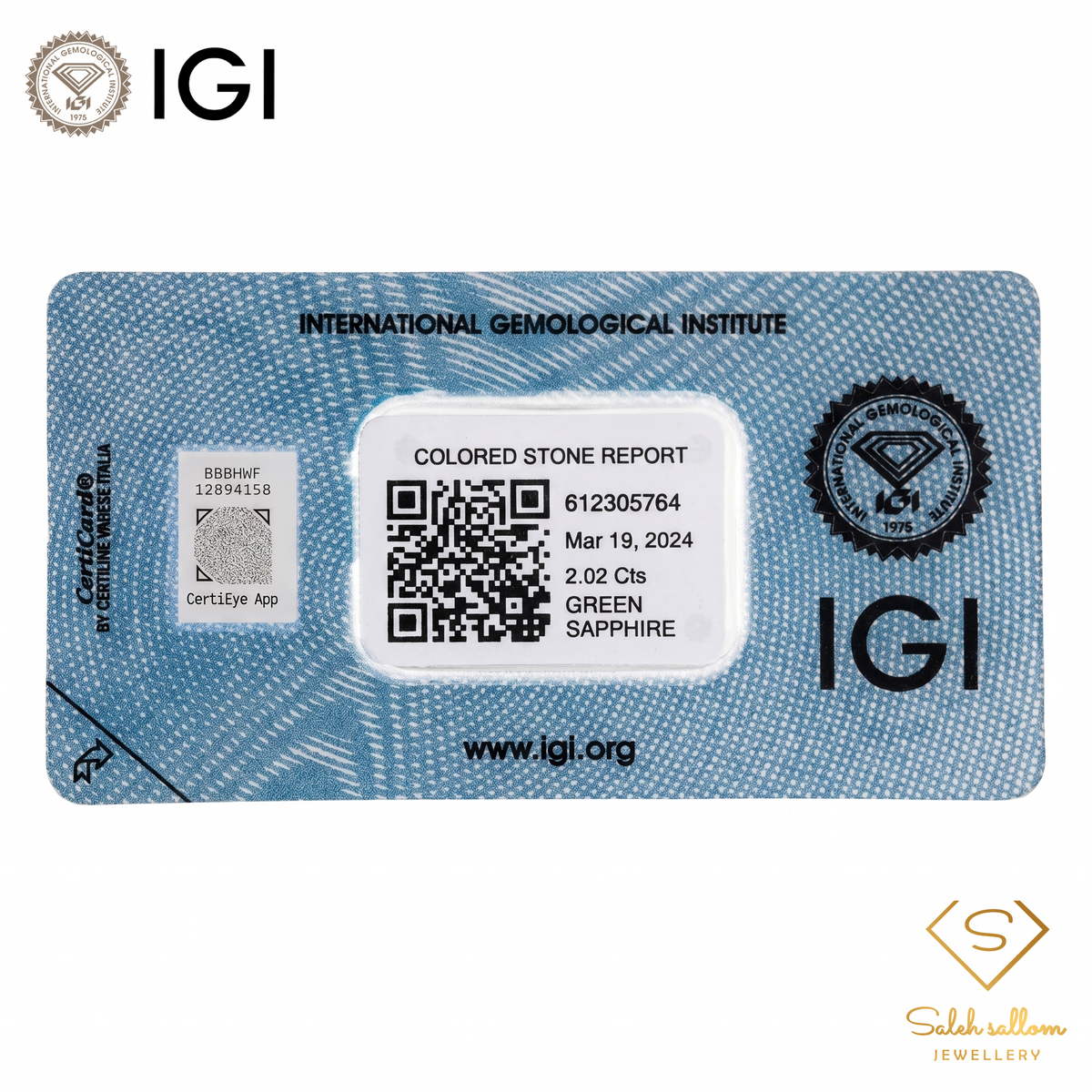 IGI Certified Natural Green Sapphire | 2.02 Carats Oval Mixed Cut | Heated Gemstone-Saleh Sallom