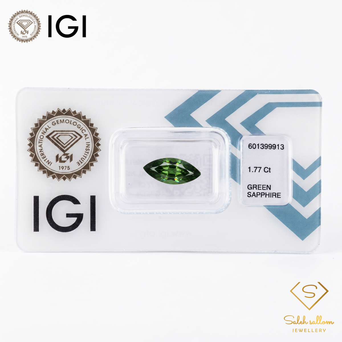 IGI Certified Natural Green Sapphire | 1.77 Carat Marquise Mixed Cut | Luxury Gemstone-Saleh Sallom