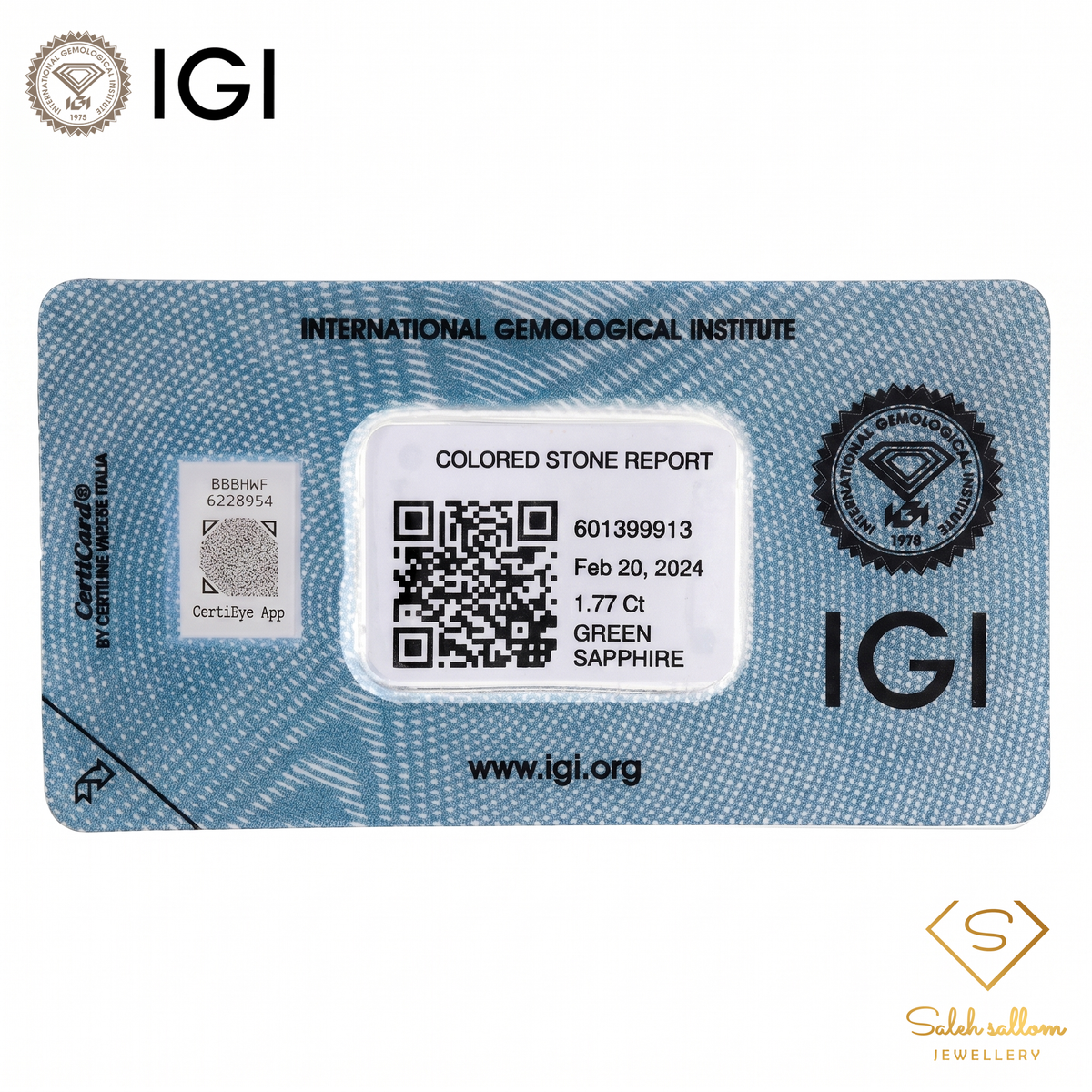 IGI Certified Natural Green Sapphire | 1.77 Carat Marquise Mixed Cut | Luxury Gemstone-Saleh Sallom