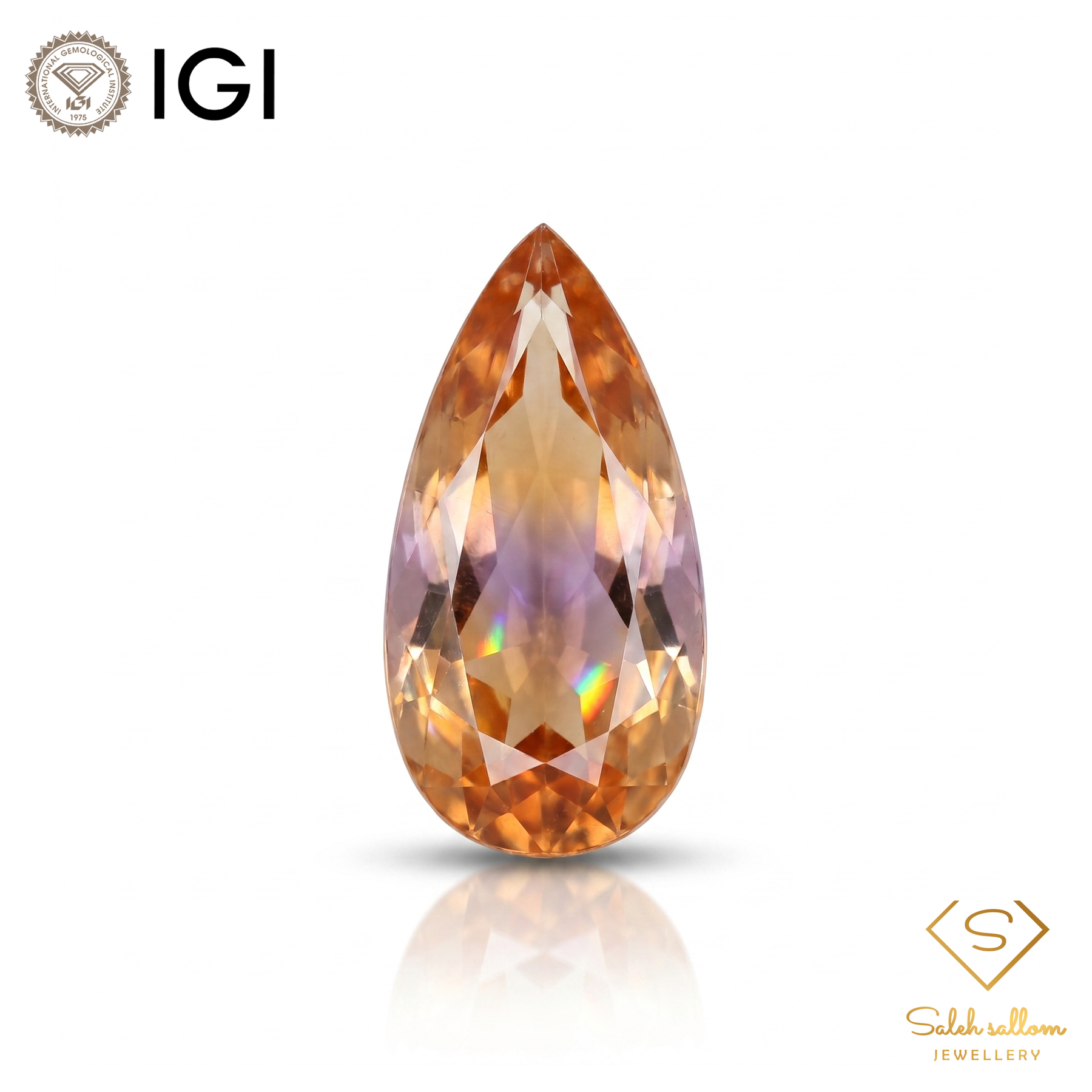 IGI Certified Natural Orange Sapphire | 1.71 Carat Pear Mixed Cut | Luxury Gemstone-Saleh Sallom