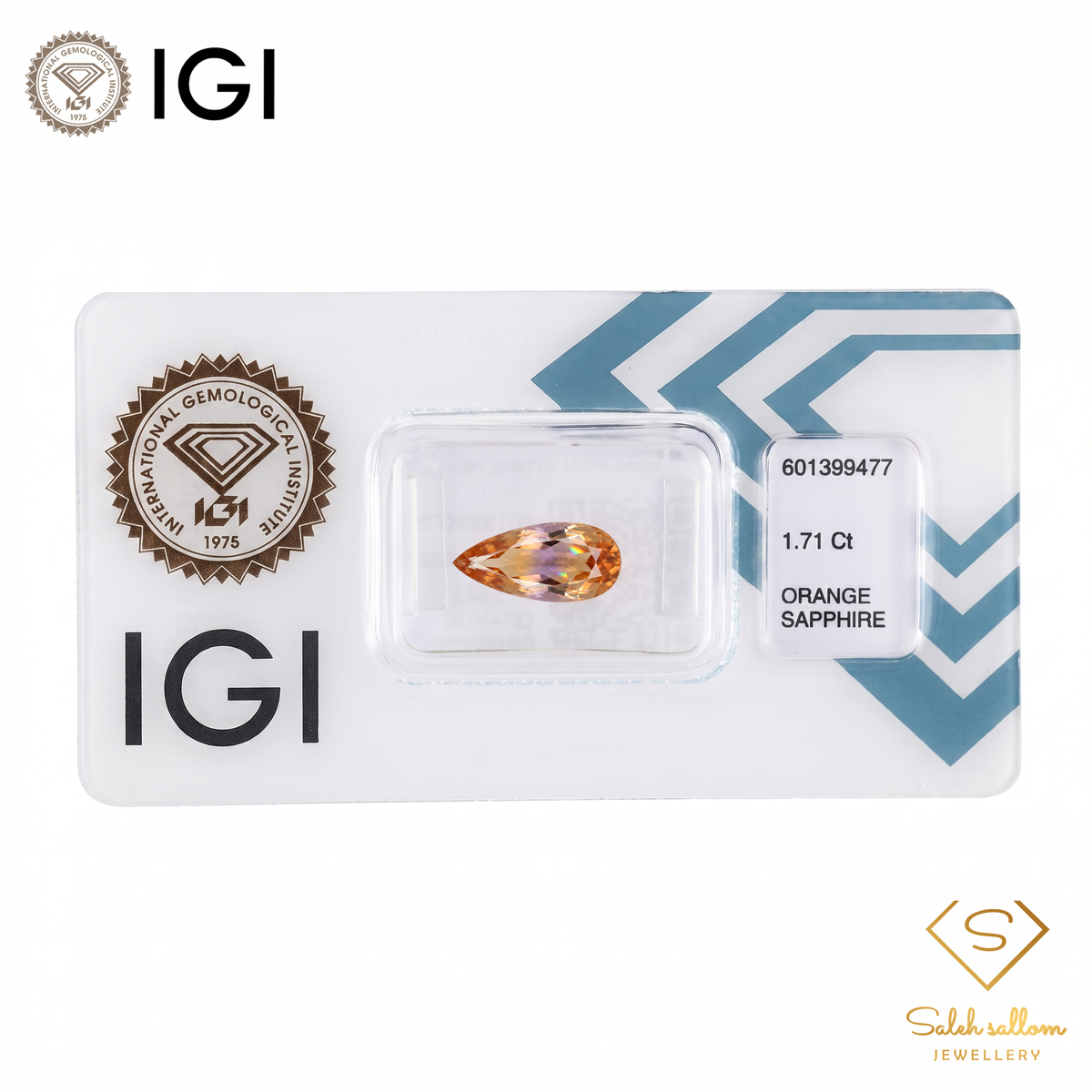 IGI Certified Natural Orange Sapphire | 1.71 Carat Pear Mixed Cut | Luxury Gemstone-Saleh Sallom
