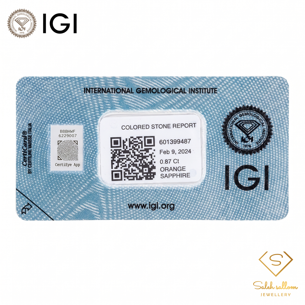 IGI Certified Natural Orange Sapphire | 0.87 Carat Oval Mixed Cut | Luxury Gemstone-Saleh Sallom
