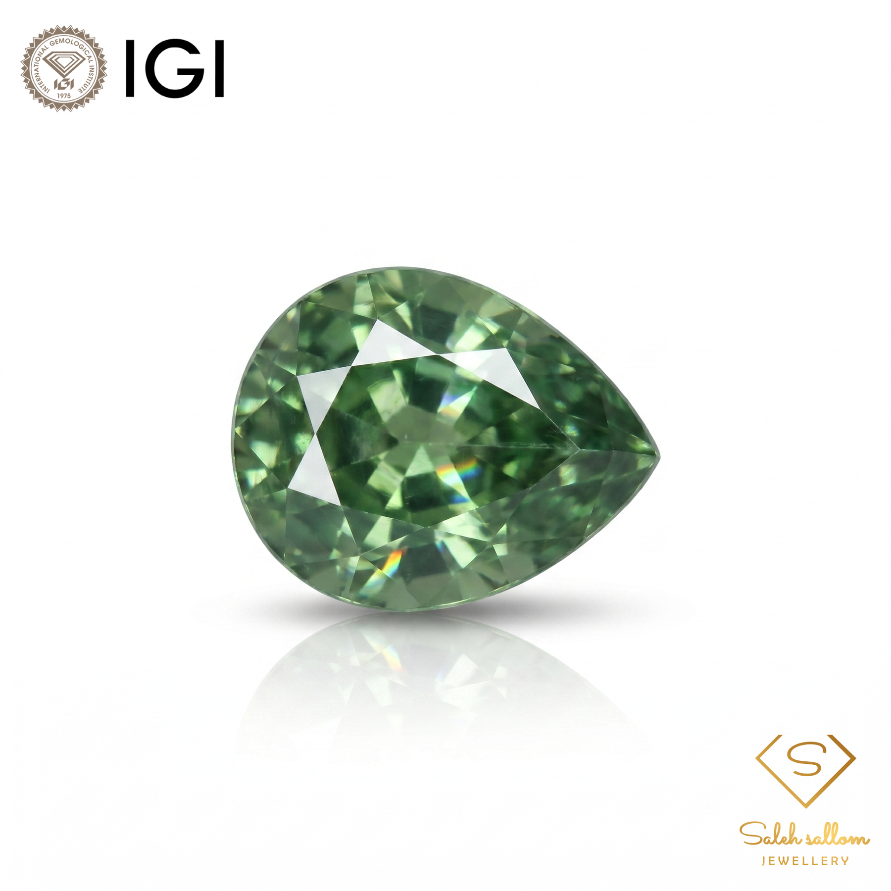 IGI Certified Natural Green Sapphire | 0.84 Carat Pear Mixed Cut | Unheated Bluish Green Gemstone-Saleh Sallom