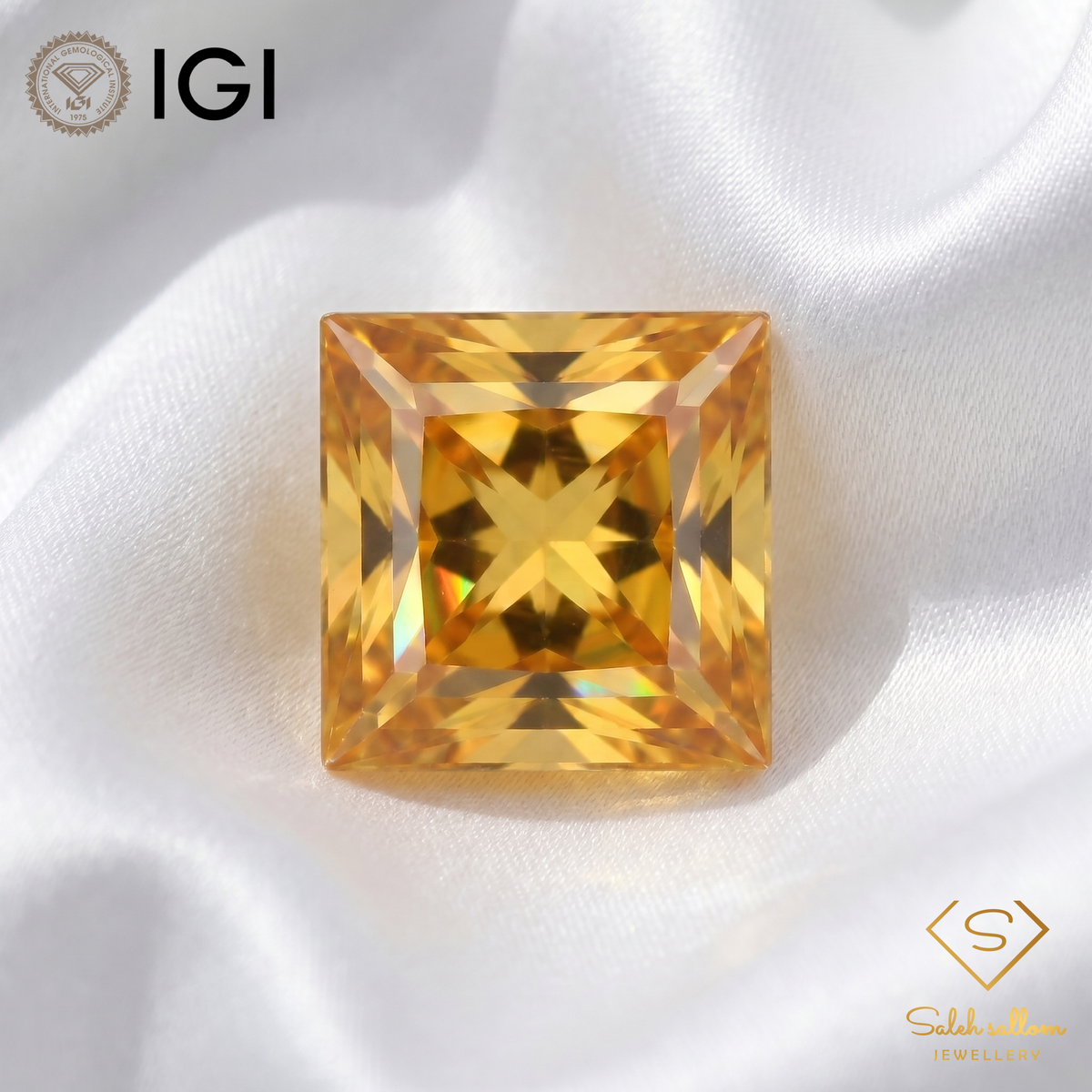 IGI Certified Natural Yellow Sapphire | 0.51 Carat Princess Cut | Orangy Yellow Heated Gemstone-Saleh Sallom