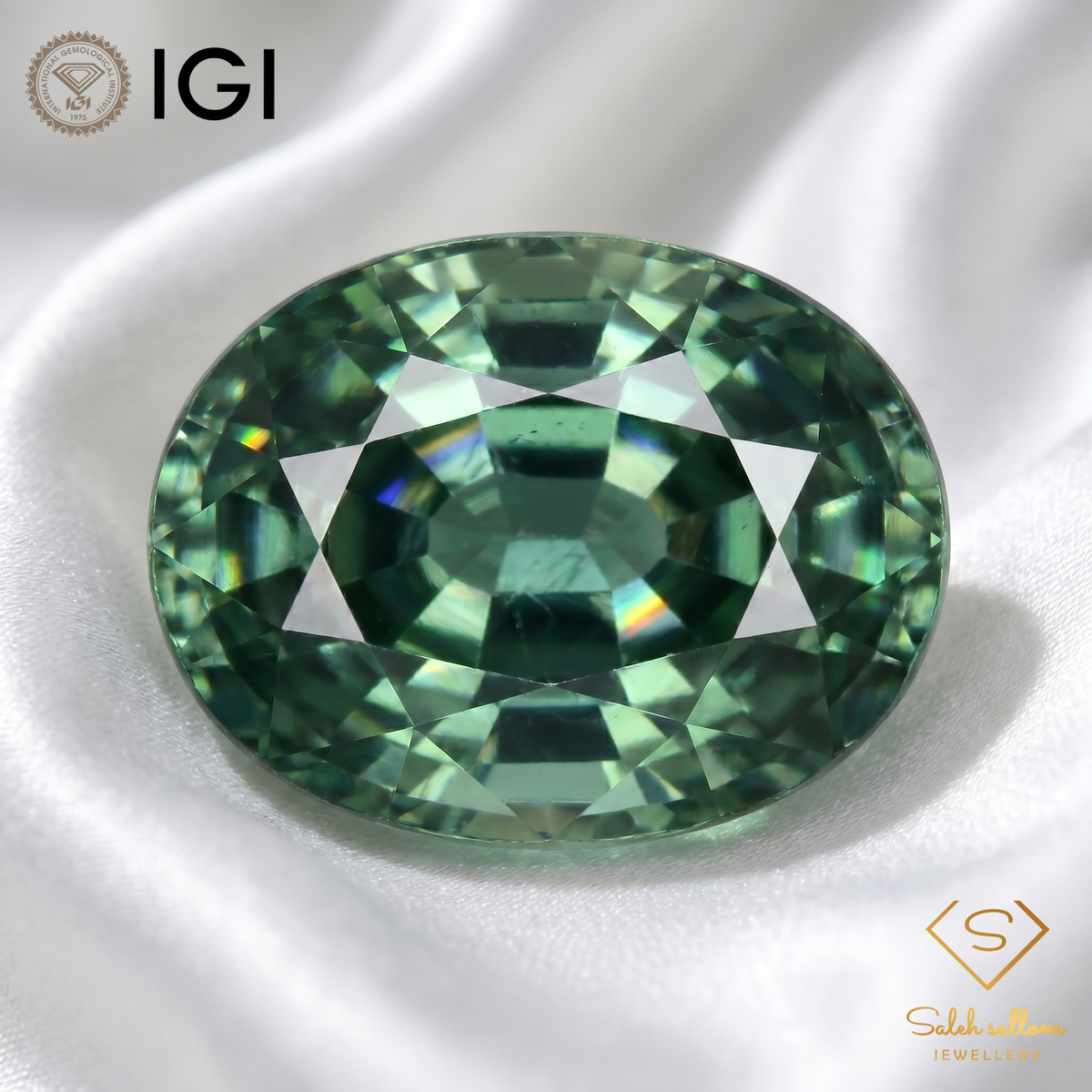 IGI Certified Natural Greenish Blue Sapphire | 1.21 Carat Oval Mixed Cut | Heated Gemstone-Saleh Sallom