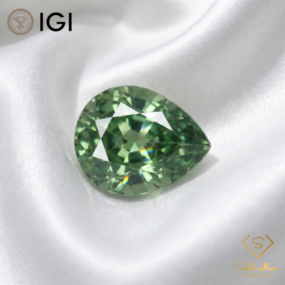 IGI Certified Natural Green Sapphire | 0.84 Carat Pear Mixed Cut | Unheated Bluish Green Gemstone-Saleh Sallom