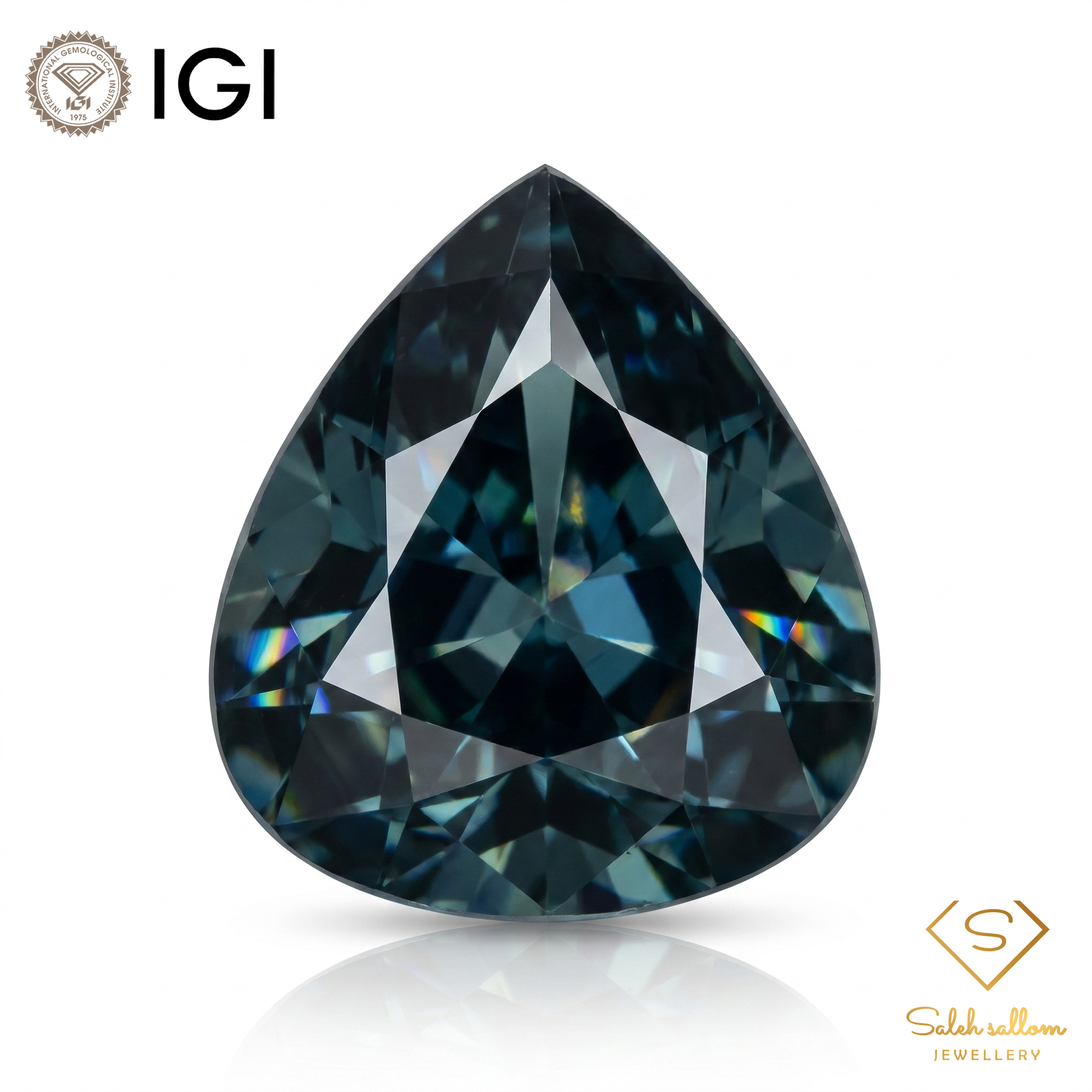 IGI Certified Natural Greenish Blue Sapphire | 0.78 Carat Pear Mixed Cut | Heated Gemstone-Saleh Sallom Main image