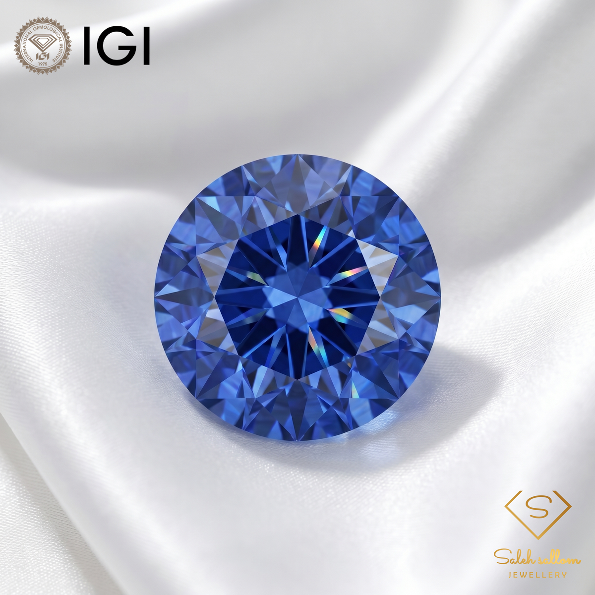 IGI Certified Natural Blue Sapphire | 0.38 Carat Round Brilliant Cut | Diffusion Treated Gemstone-Saleh Sallom