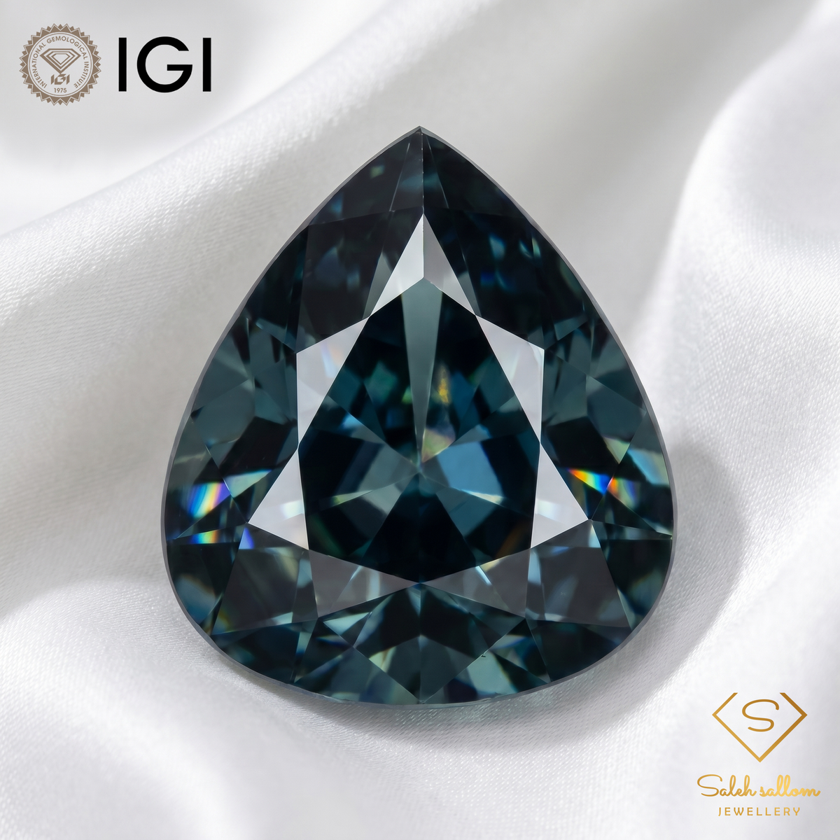 IGI Certified Natural Greenish Blue Sapphire | 0.78 Carat Pear Mixed Cut | Heated Gemstone-Saleh Sallom