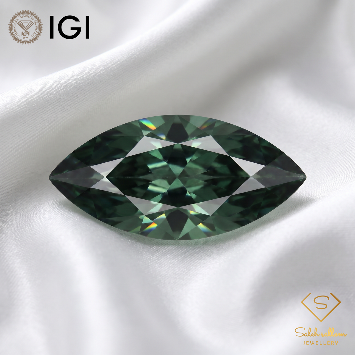 IGI Certified Natural Greenish Blue Sapphire | 1.44 Carat Marquise Mixed Cut | Heated Gemstone-Saleh Sallom