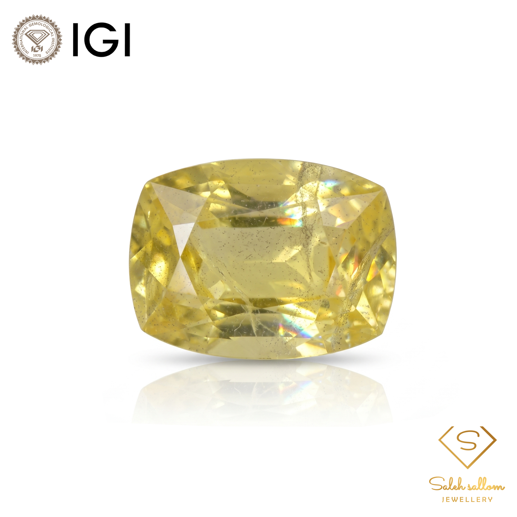 IGI Certified Natural Yellow Sapphire | 11.88 Carats Cushion Mixed Cut | Heated Gemstone-Saleh Sallom