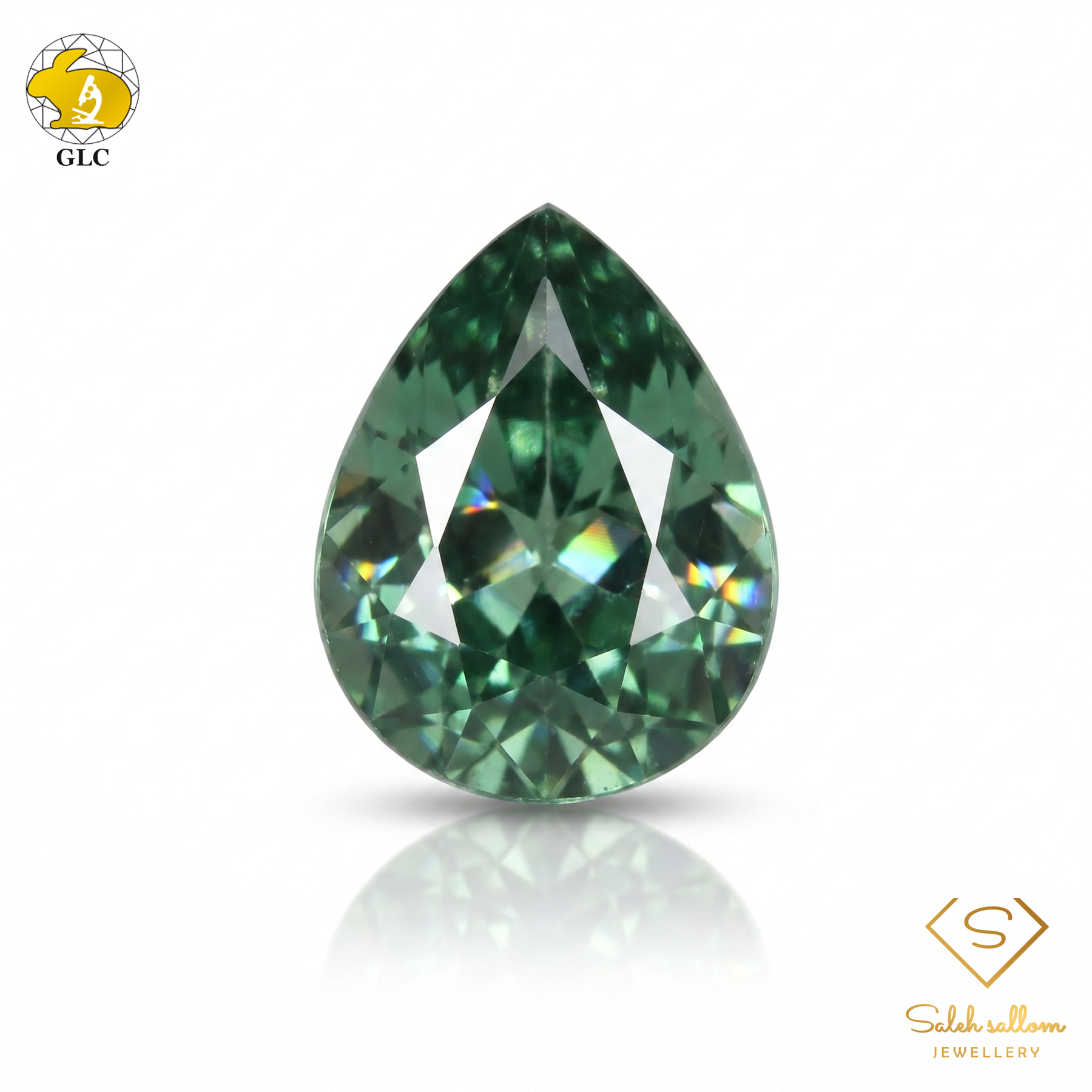 GLC Certified Natural Green Sapphire | 0.40 Carat Pear Mixed Cut | No Indication of Heating-Saleh Sallom