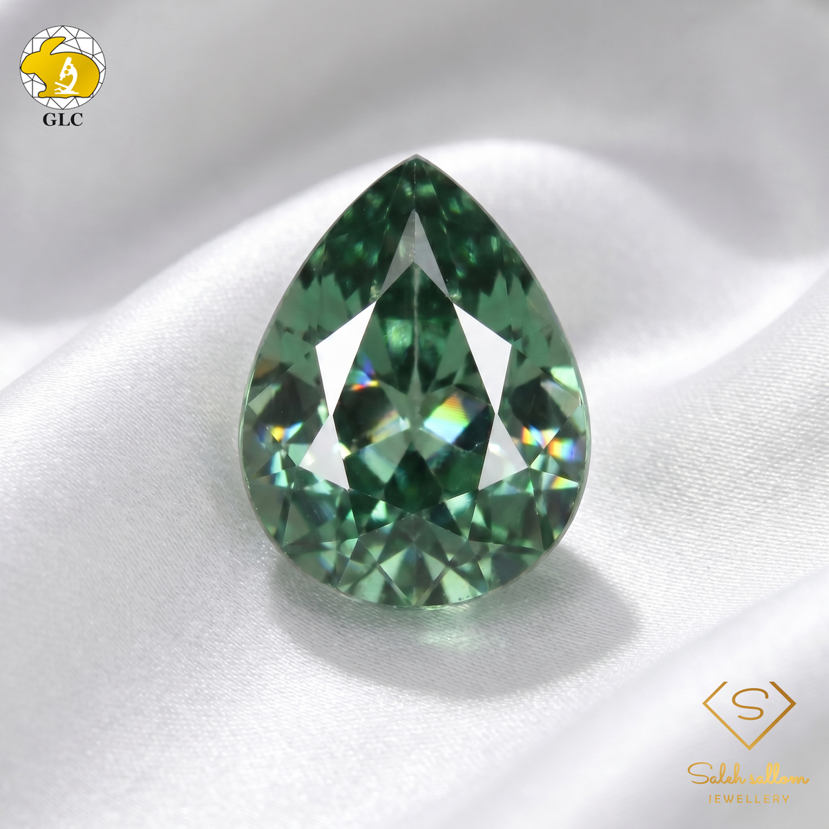 GLC Certified Natural Green Sapphire | 0.40 Carat Pear Mixed Cut | No Indication of Heating-Saleh Sallom