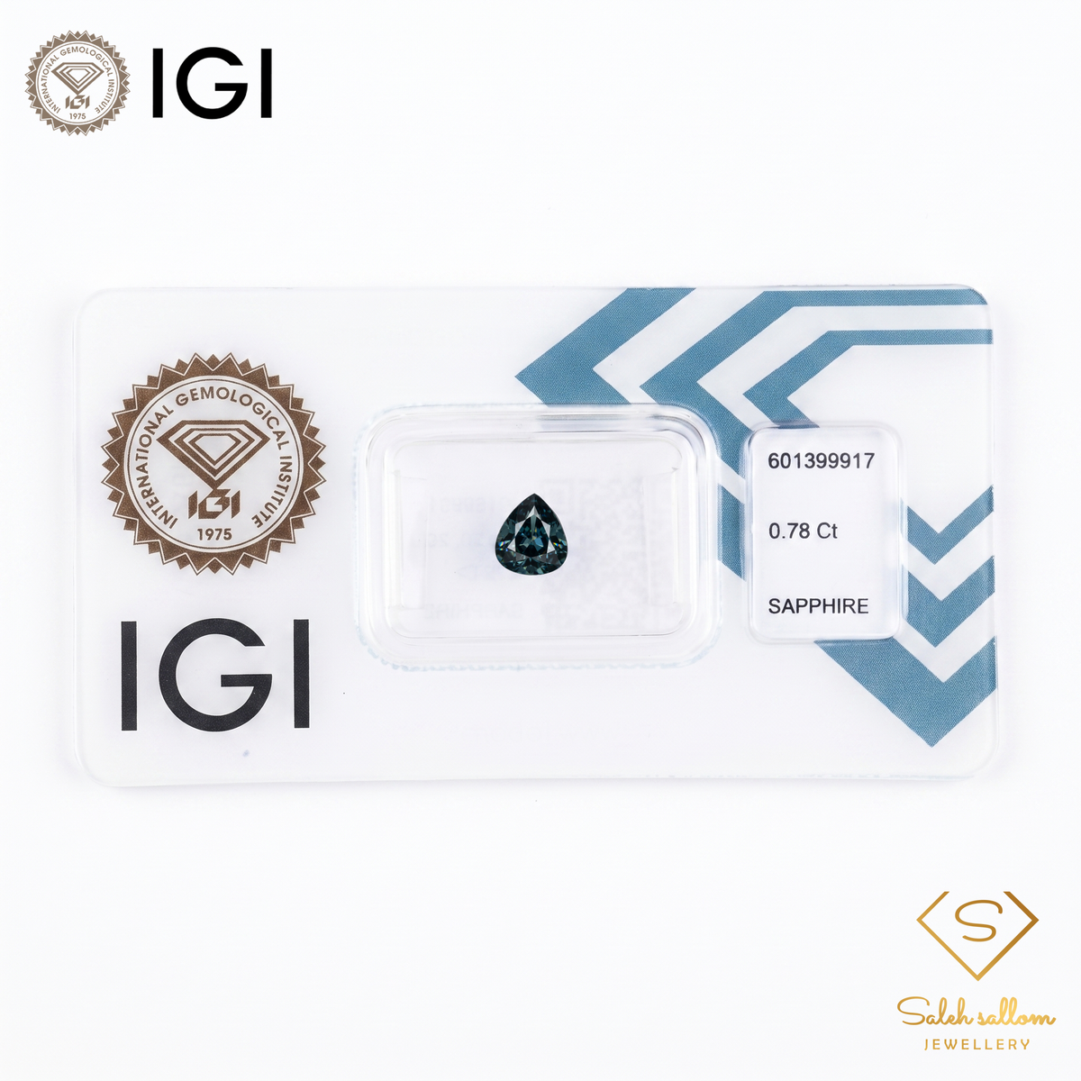 IGI Certified Natural Greenish Blue Sapphire | 0.78 Carat Pear Mixed Cut | Heated Gemstone-Saleh Sallom