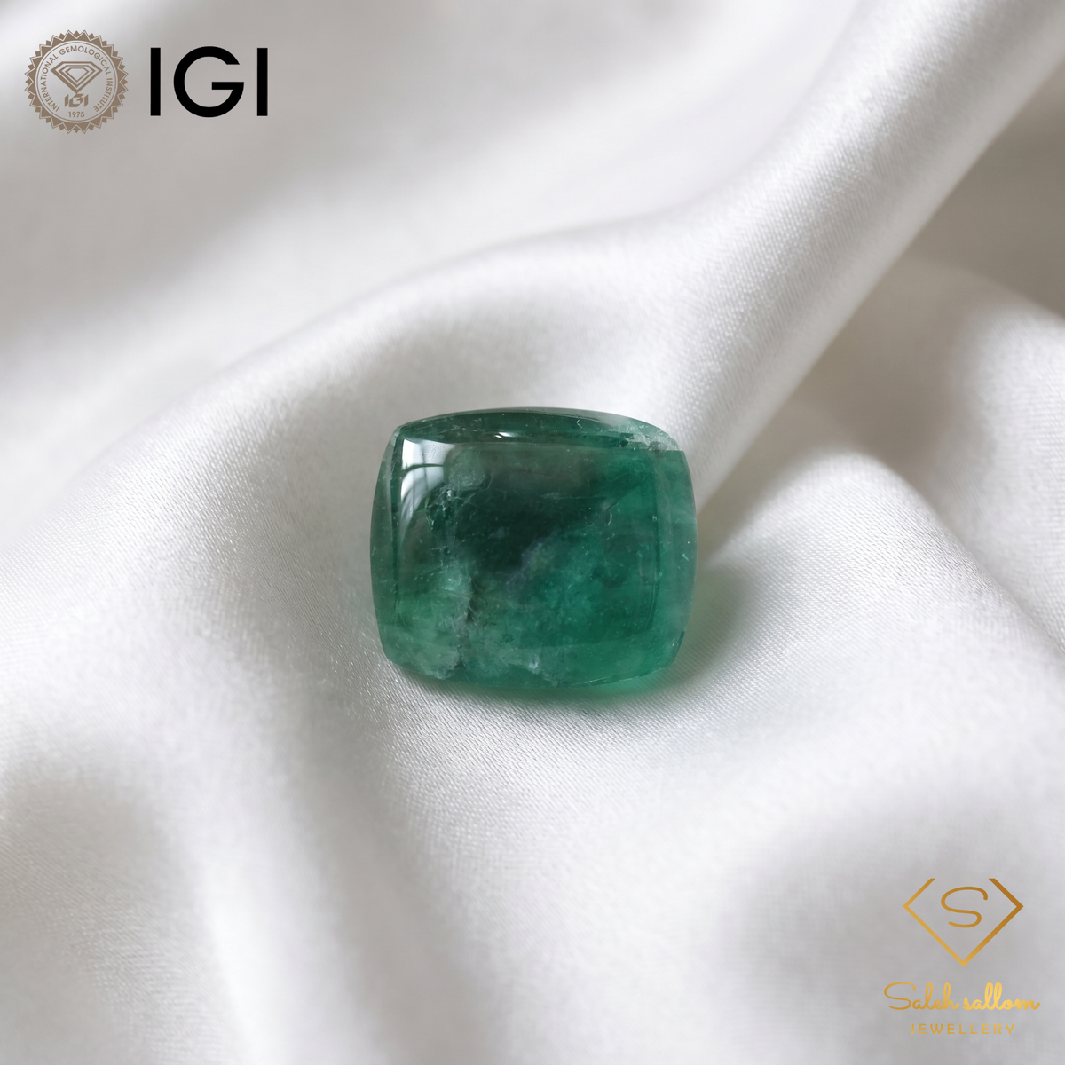 IGI Certified Natural Emerald | 27.45 Carats Cushion Cabochon | Luxury Collector Gemstone-Saleh Sallom