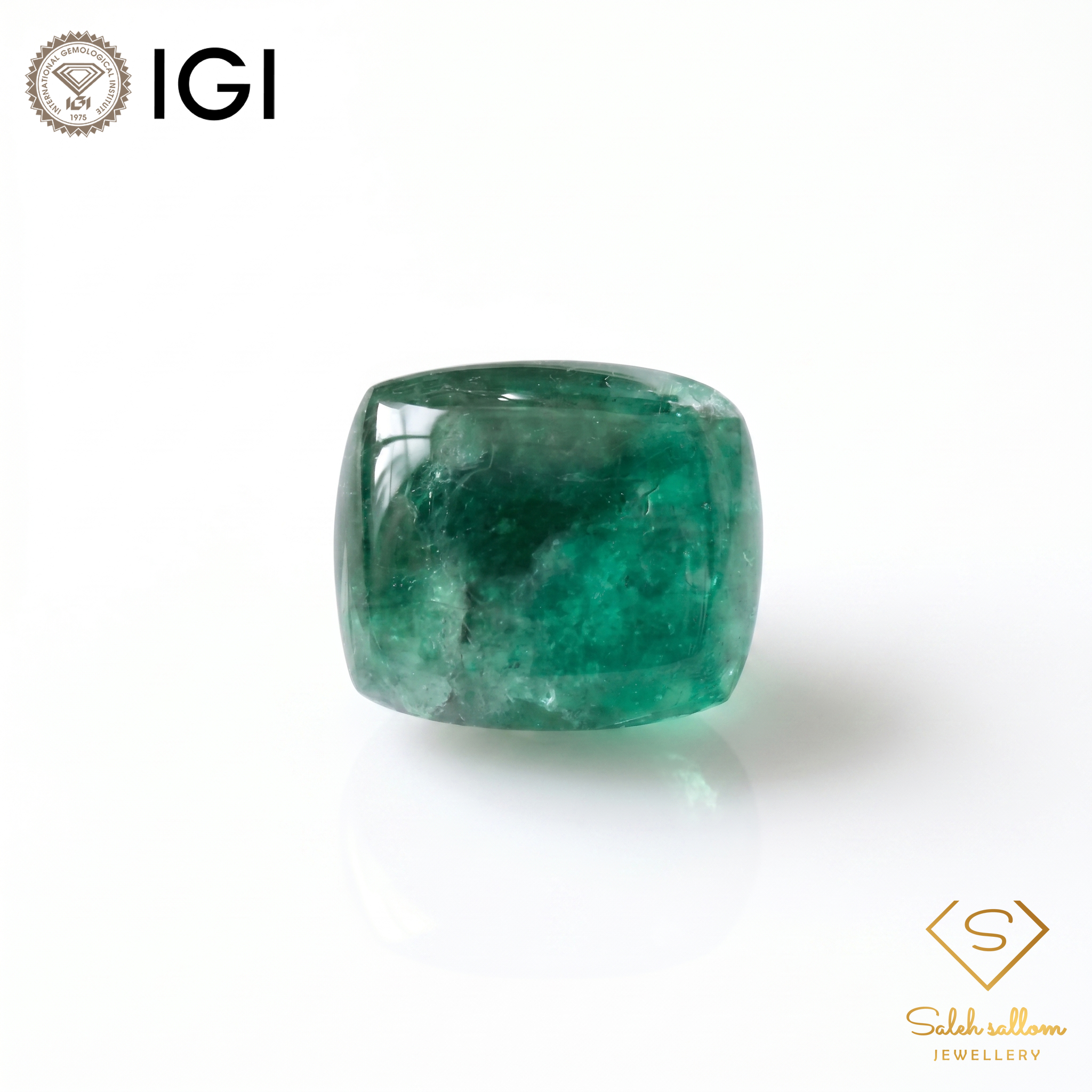 IGI Certified Natural Emerald | 27.45 Carats Cushion Cabochon | Luxury Collector Gemstone-Saleh Sallom Main image