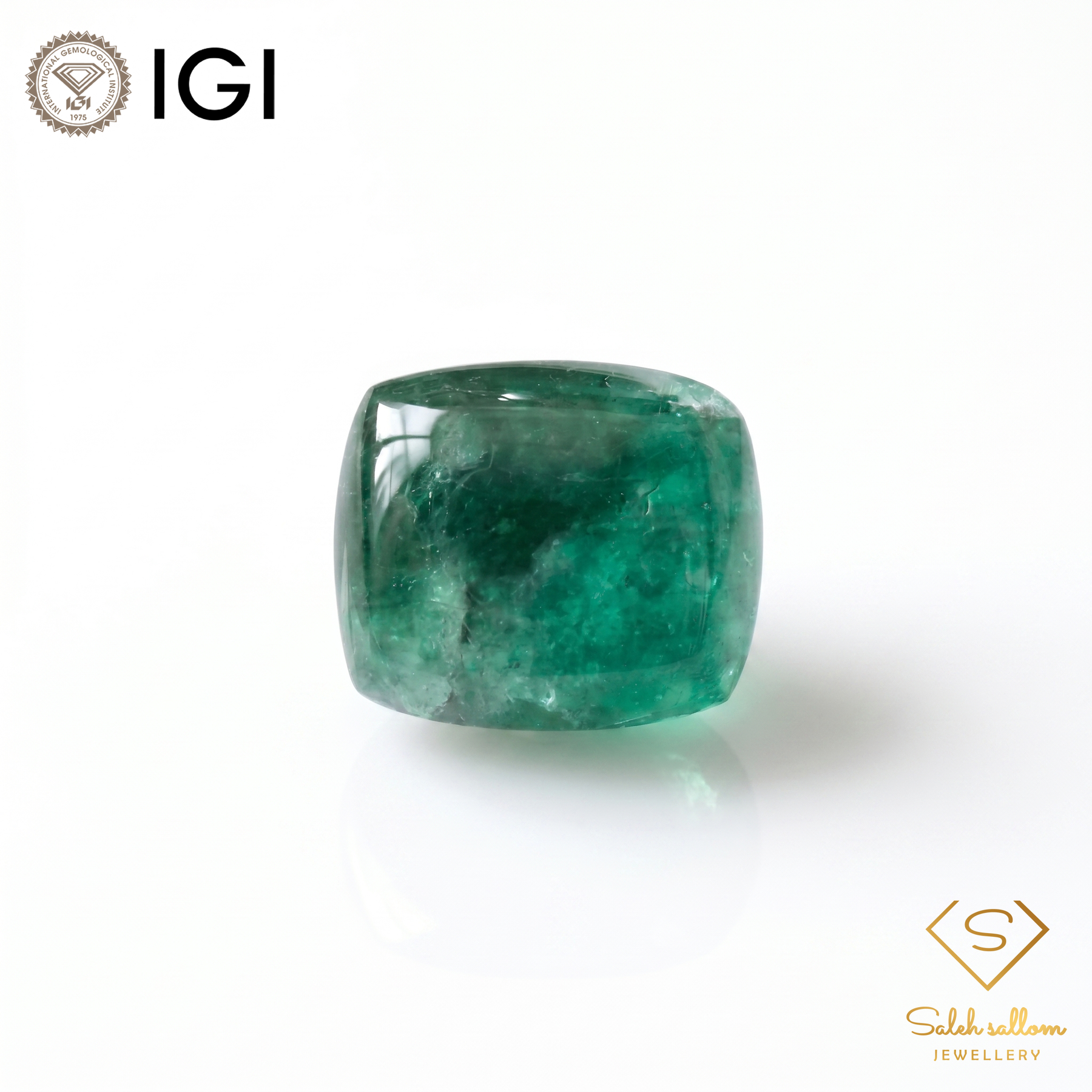IGI Certified Natural Emerald | 27.45 Carats Cushion Cabochon | Luxury Collector Gemstone-Saleh Sallom