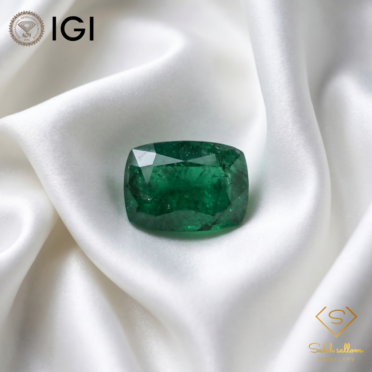 IGI Certified Natural Emerald | 3.07 Carats Cushion Cabochon | Luxury Gemstone-Saleh Sallom