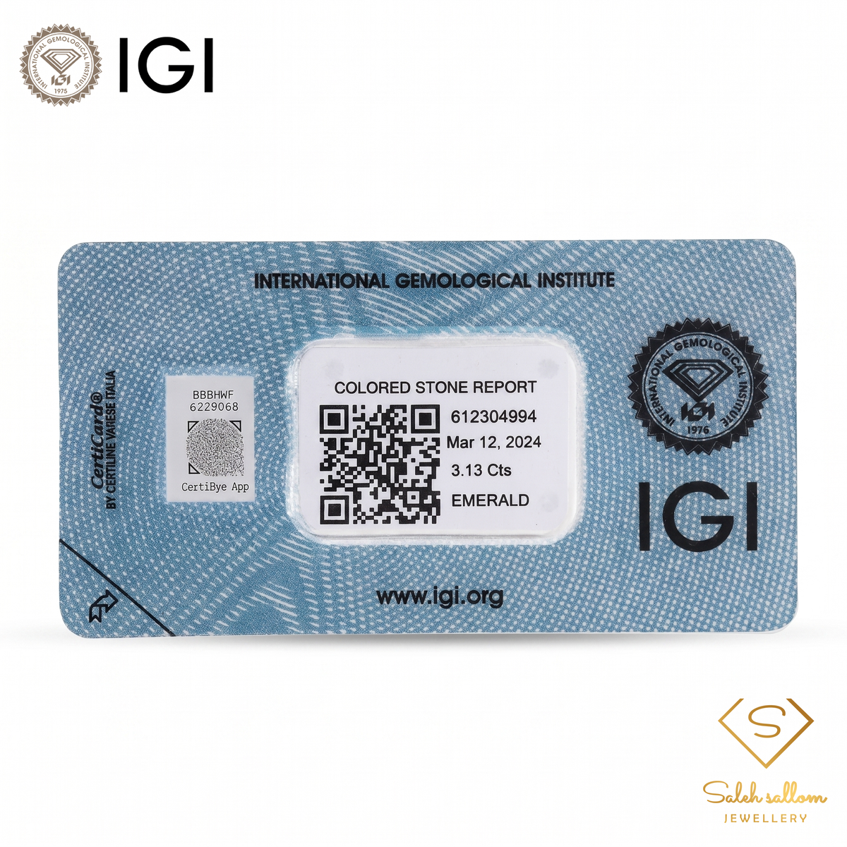 IGI Certified Natural Emerald | 3.13 Carats Emerald Cut | Luxury Gemstone-Saleh Sallom